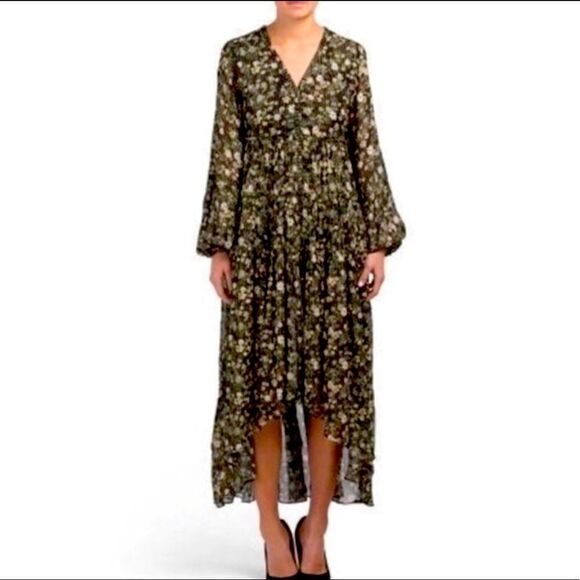 NWT Rococo Sand Flora Floral Handmade High Low Maxi Metallic Thread Dress Large - Picture 2 of 16